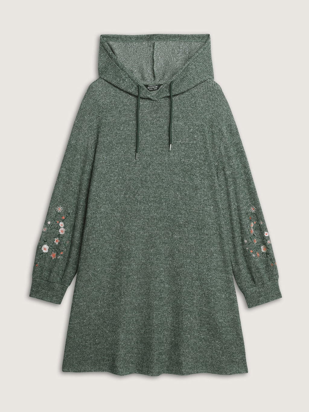 Floral Embroidered Sleeve Hooded Midi Dress