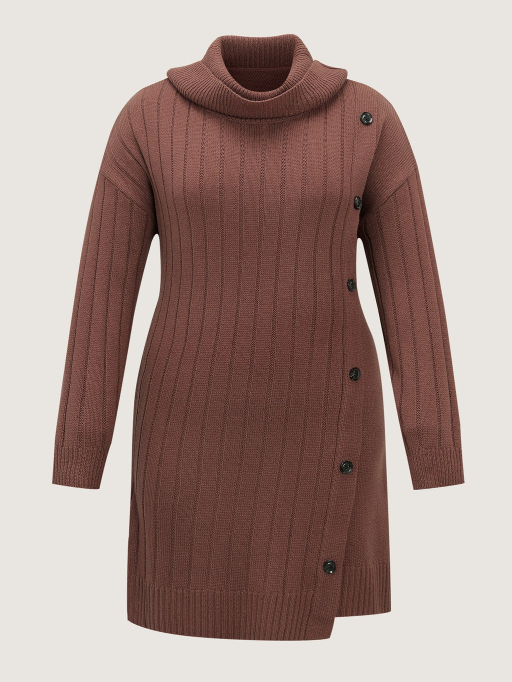 Textured Turtleneck Button Wrap Sweater Dress