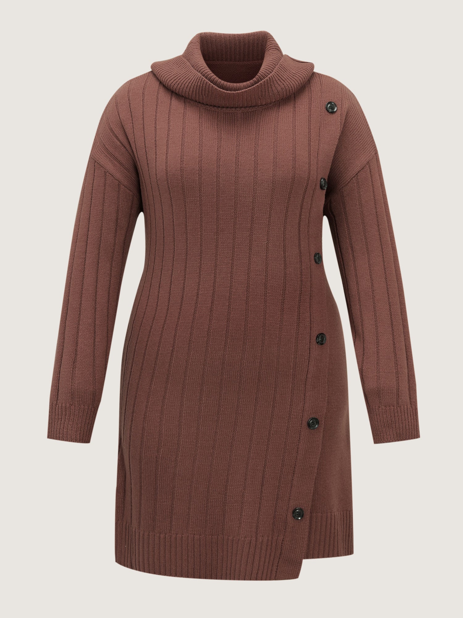 Textured Turtleneck Button Wrap Sweater Dress