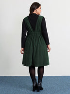 Corduroy Stretchy Waist V-Neck Midi Dress
