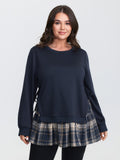 Plaid Pattern Layered Stretchy Sweatshirt