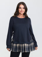 Plaid Pattern Layered Stretchy Sweatshirt