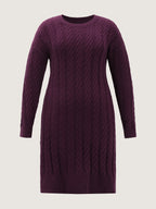 Crew Neck Cable Texture Sweater Dress