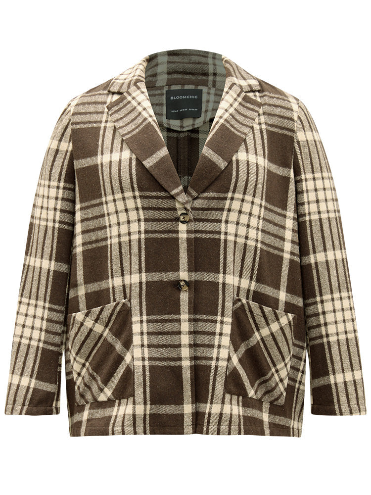 Plaid Patched Pocket Button Through Coat