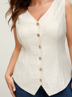 Linen Solid Button Vest