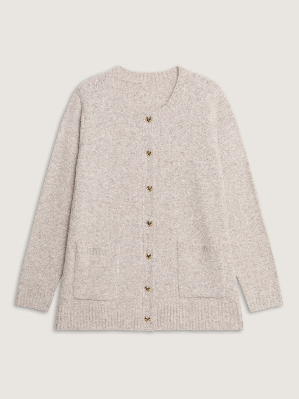 Heart Button-Down Pockets Knit Cardigan