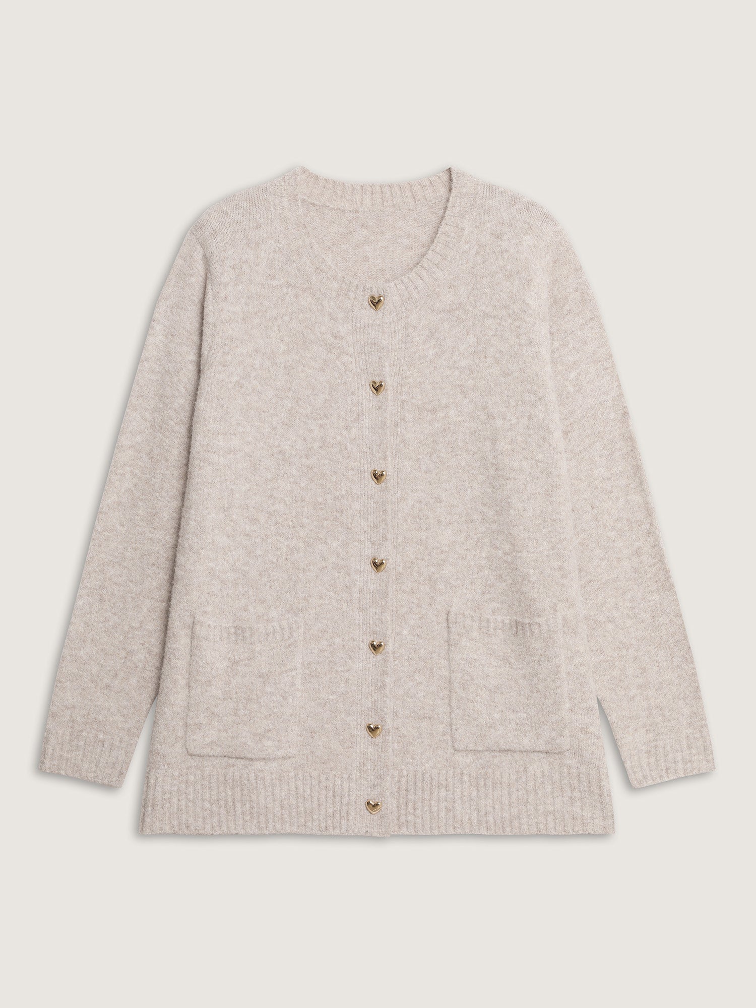 Heart Button-Down Pockets Knit Cardigan