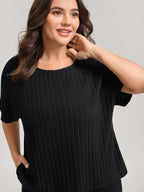 Stretchy Pit Strip Solid Loungewear Set