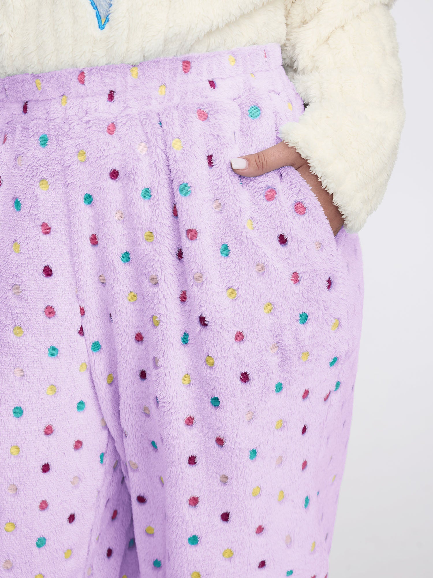 Fluffy Textured Polka Dots Lounge Bottoms