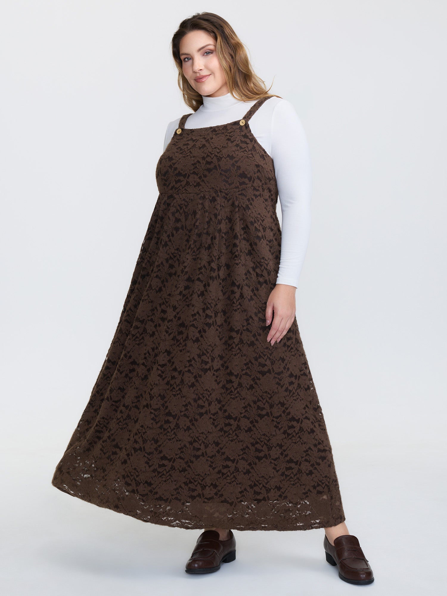 Lace Textured Adjustable Straps Maxi Dress