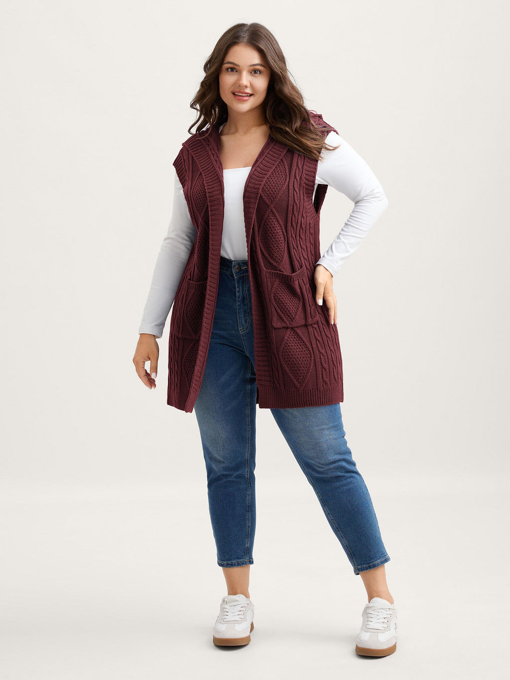 Twisted Hooded Sleeveless Knit Cardigan