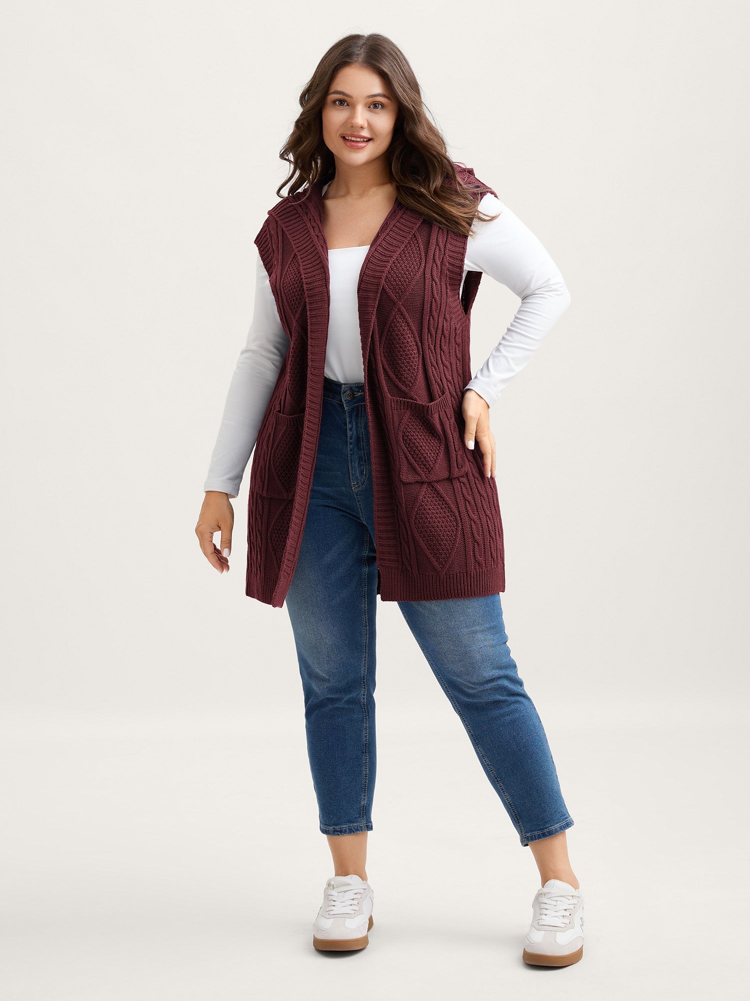 Twisted Hooded Sleeveless Knit Cardigan