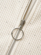 Textured Rhinestone Hooded O Ring Zipper Sweatshirt