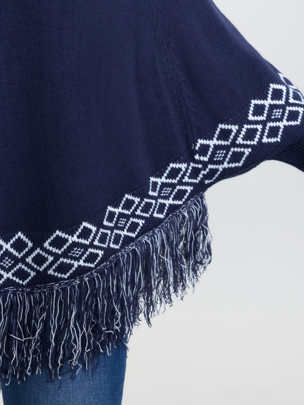 Jacquard Geometric Pattern Fringe Pullover