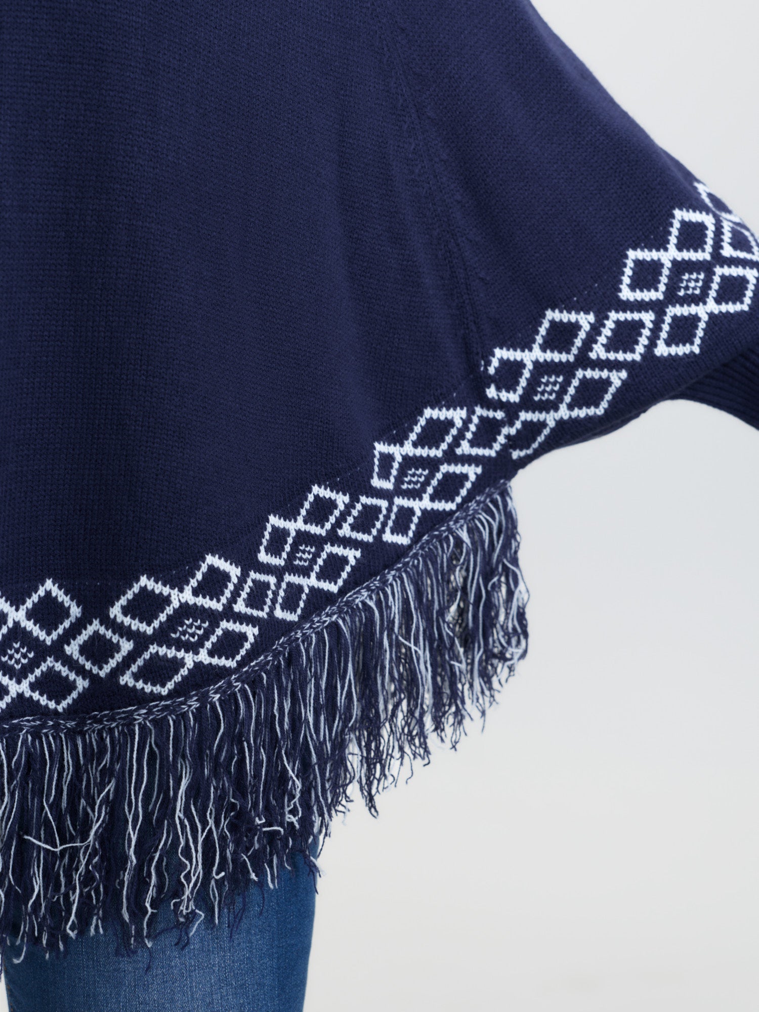 Jacquard Geometric Pattern Fringe Pullover