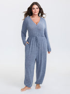 Elastic Waist Overlap Collar Lounge Jumpsuit