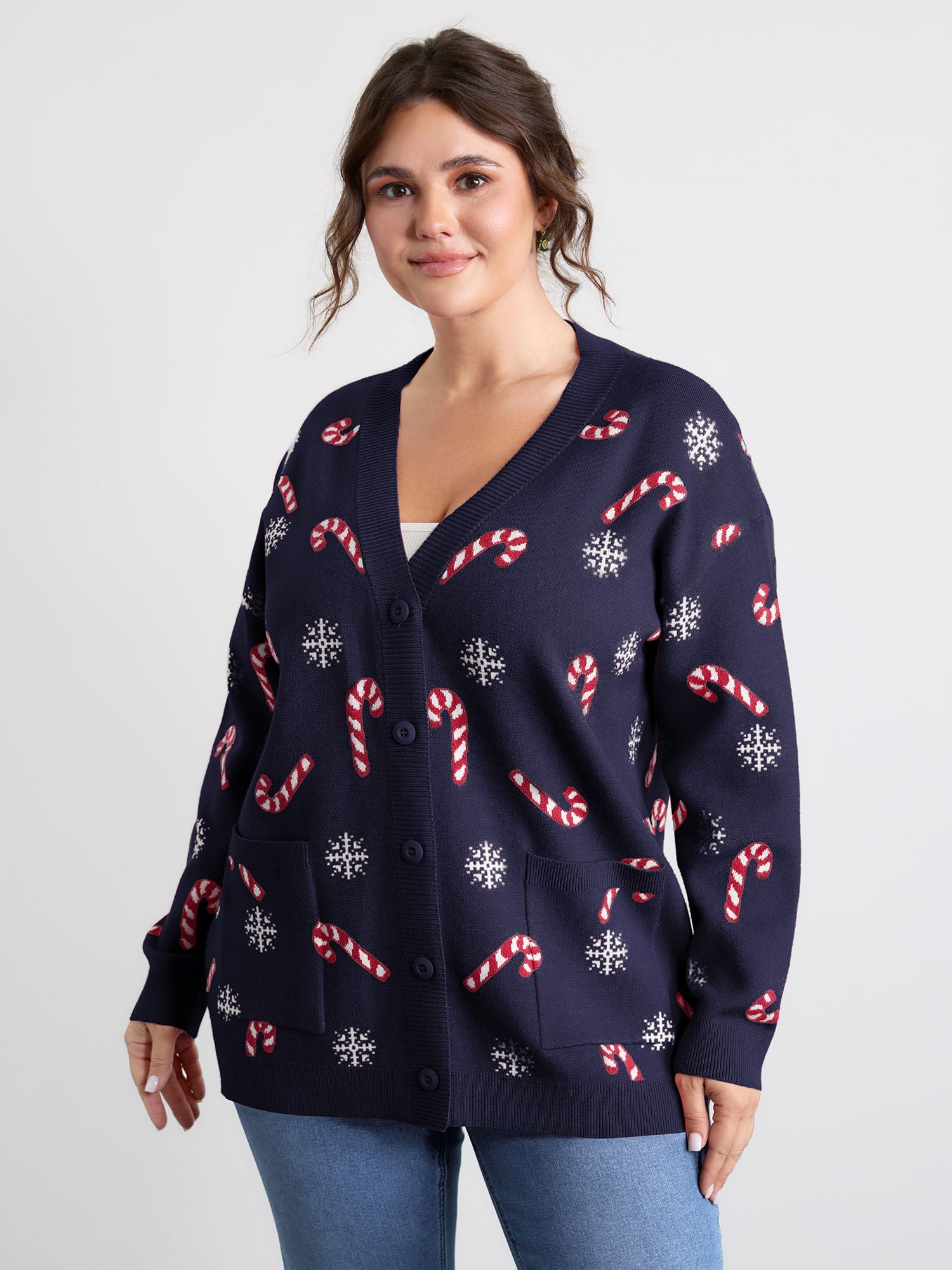 Holiday Candy Patch Pockets Knit Cardigan