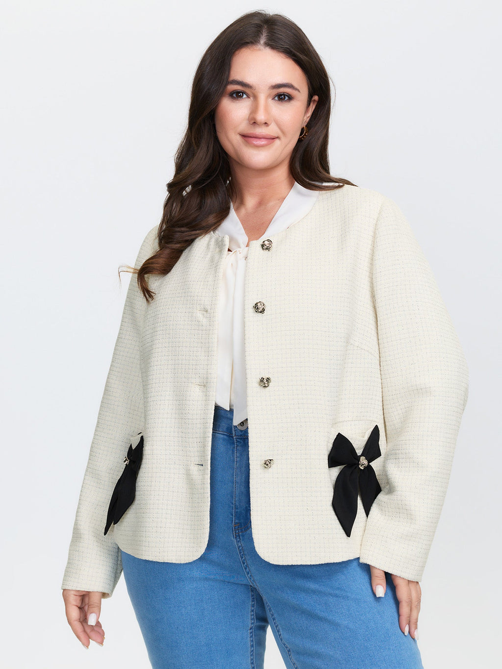 Tweed Bowknot Cropped Coat