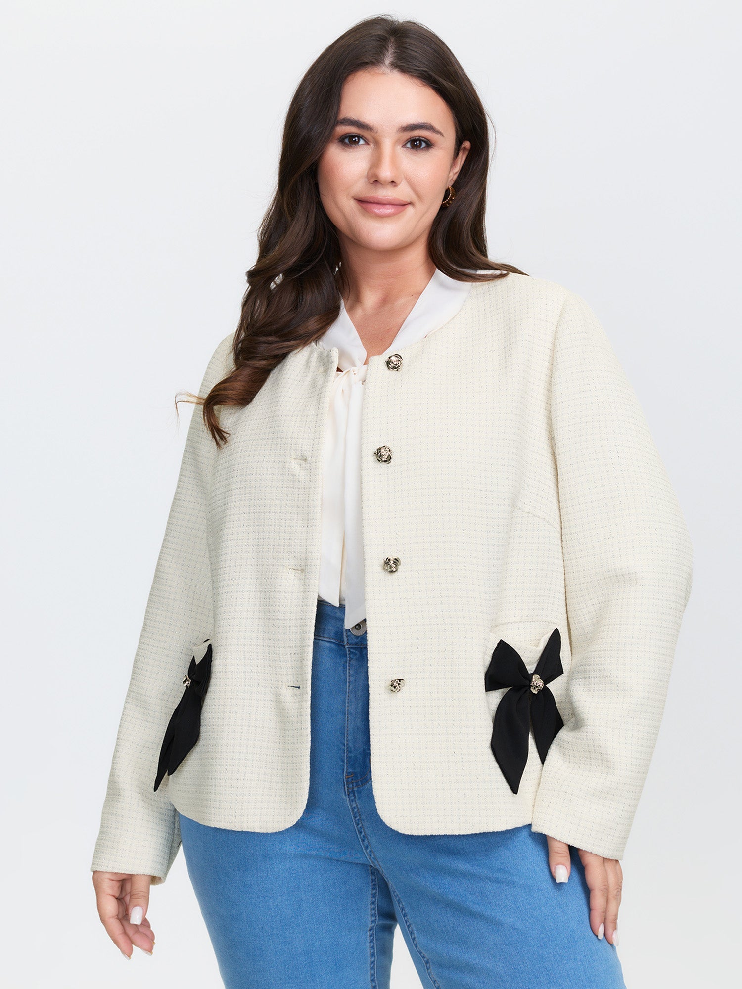 Tweed Bowknot Cropped Coat