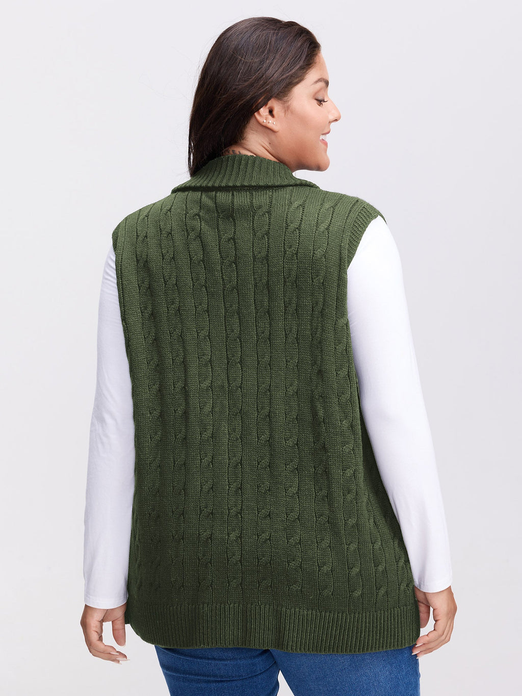 Cable Zipper Sleeveless Knit Cardigan
