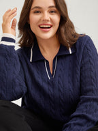 Supersoft Cable Knit Polo Collar Contrast Pullover