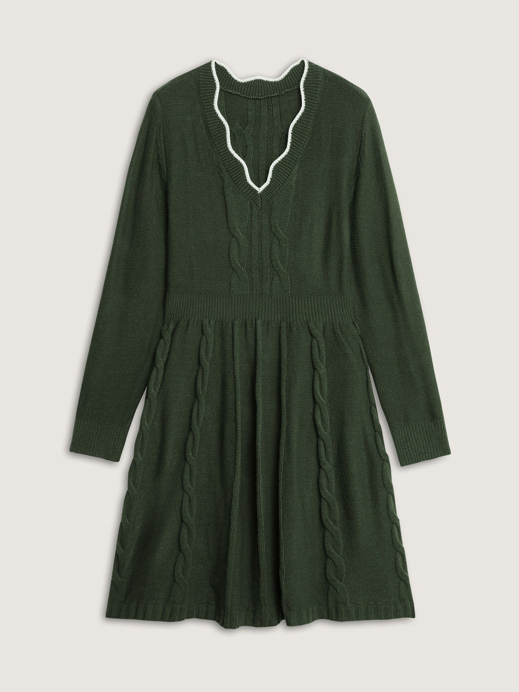 Scalloped V-Neck Fit and Flare Sweater Dress