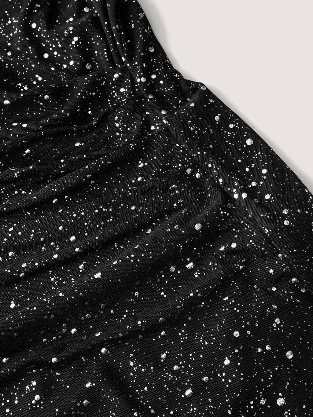 Shimmery Wrap Neck Sheer Sleeve T-Shirt