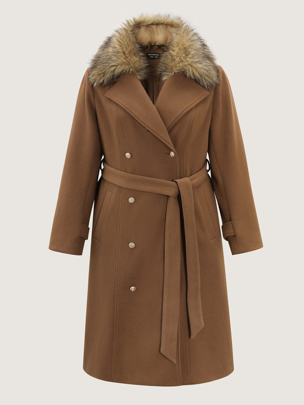 Detachable Fur Belted Cinched-Waist Coat