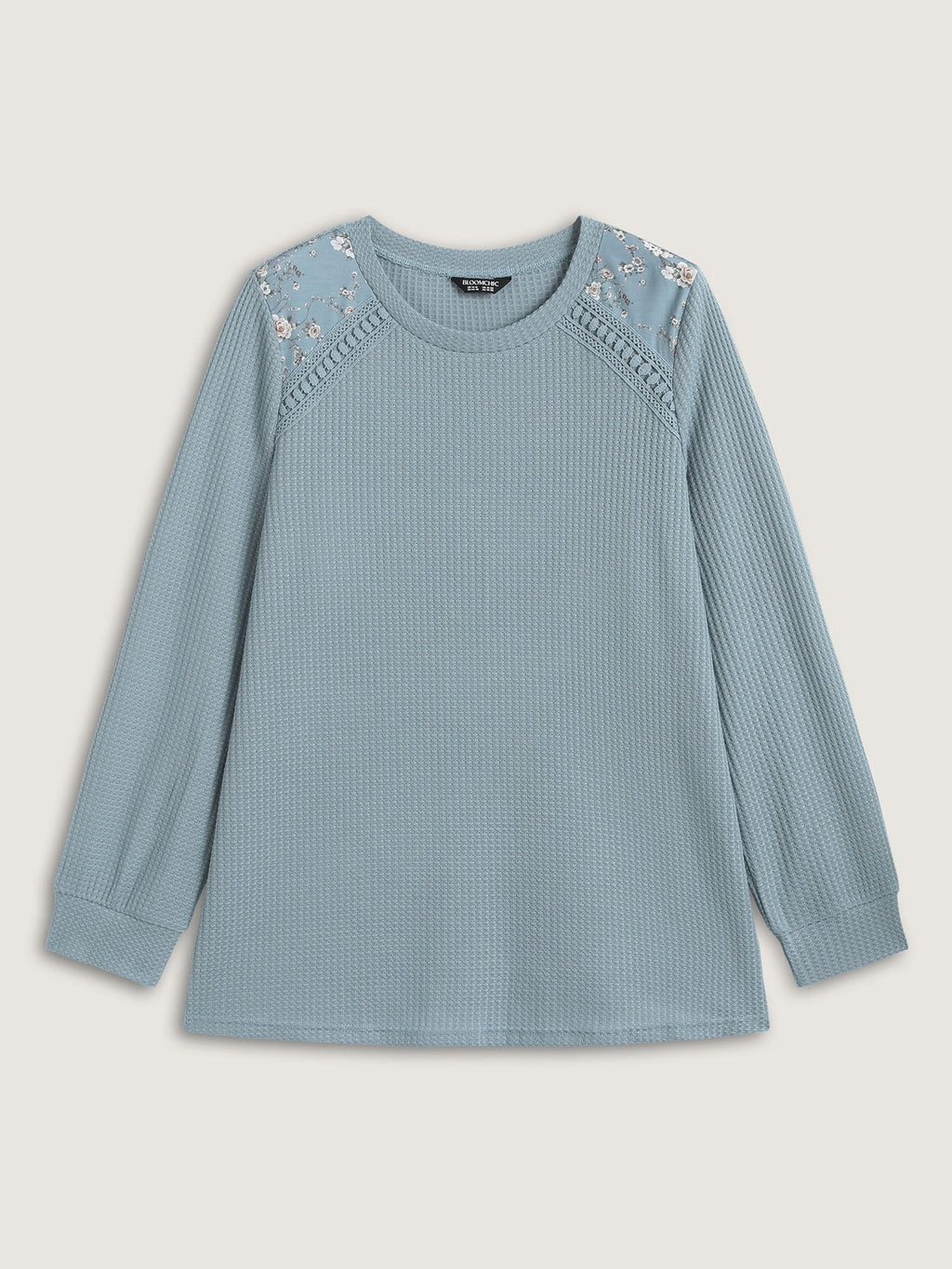 Waffle Spliced Floral Lace Sweatshirt