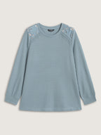 Waffle Spliced Floral Lace Sweatshirt