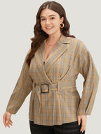 Plaid Metal Buckle Detail Pleated Coat