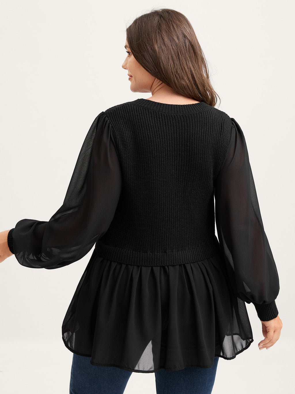 Balloon Sleeve Solid Twofer Sweater