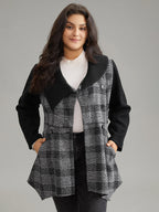 Plaid Belted Lapel Collar Button Up Coat