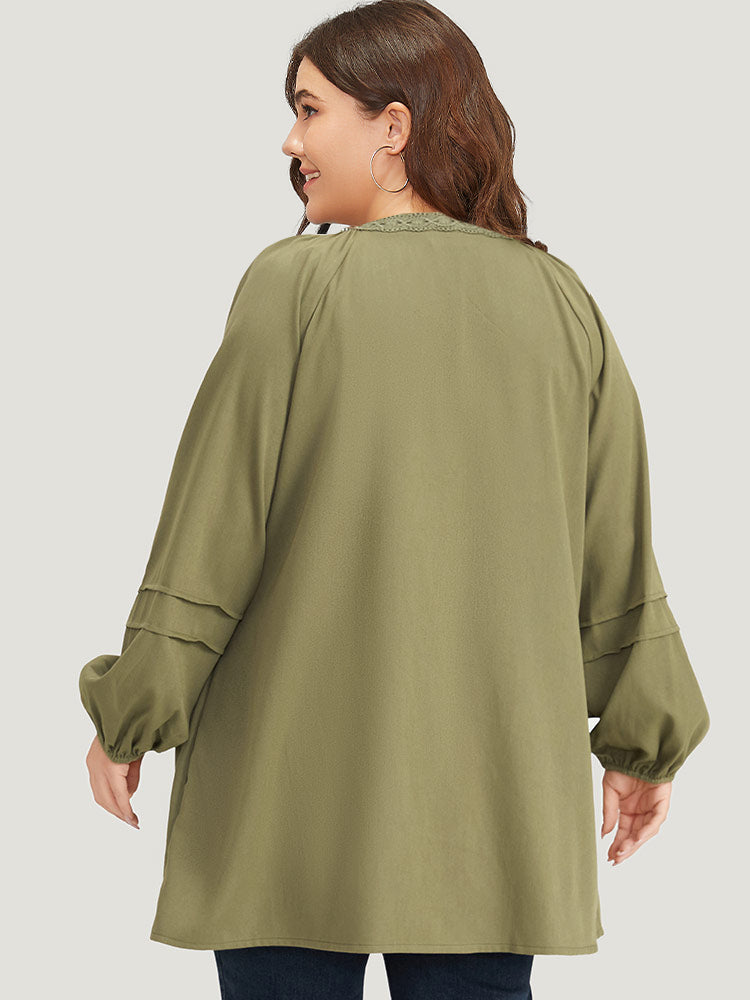 Plain Contrast Lace Lantern Sleeve Button Fly Coat