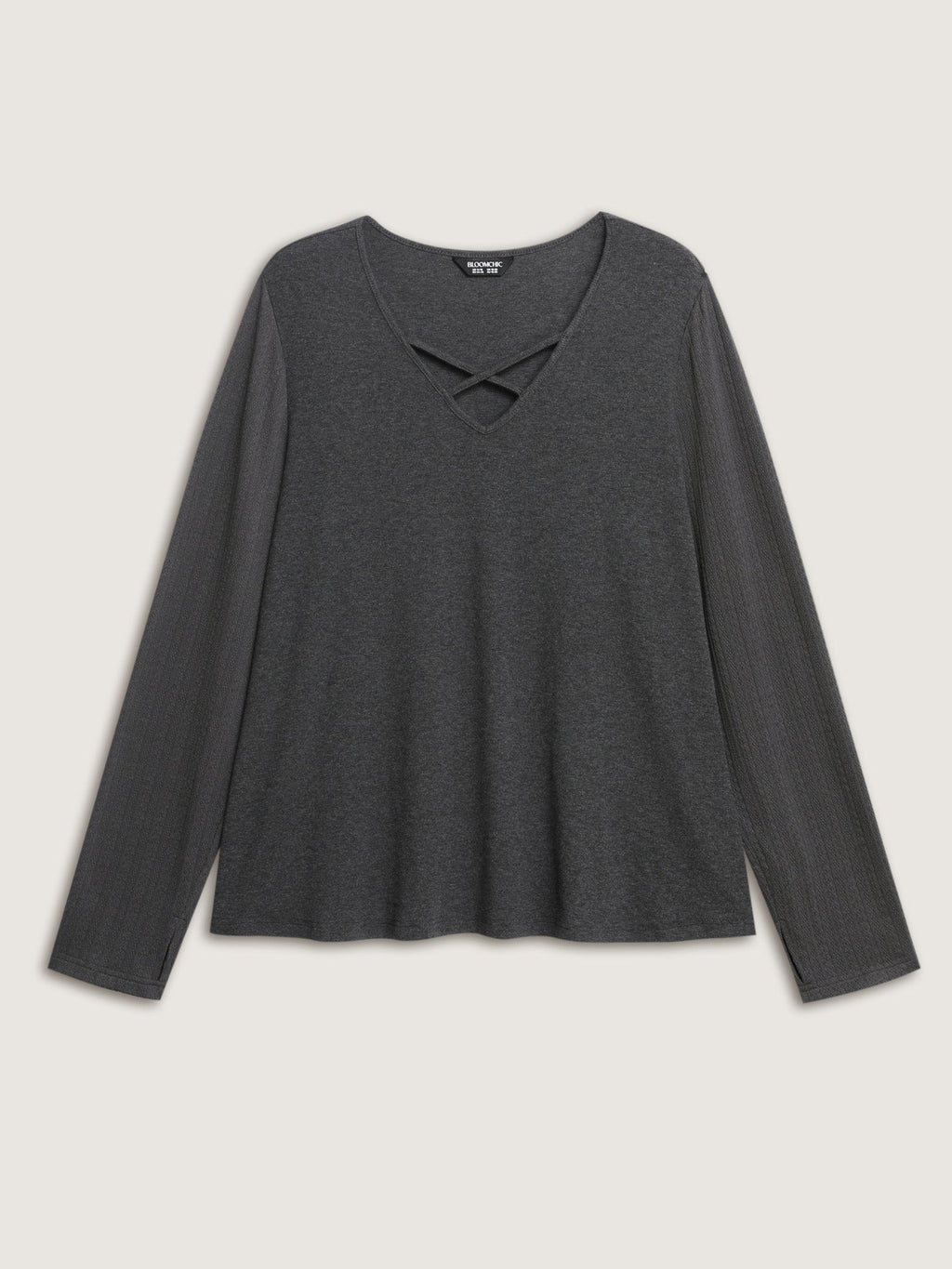 Textured Stretchy Cut-Out Neckline T-Shirt