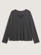 Textured Stretchy Cut-Out Neckline T-Shirt