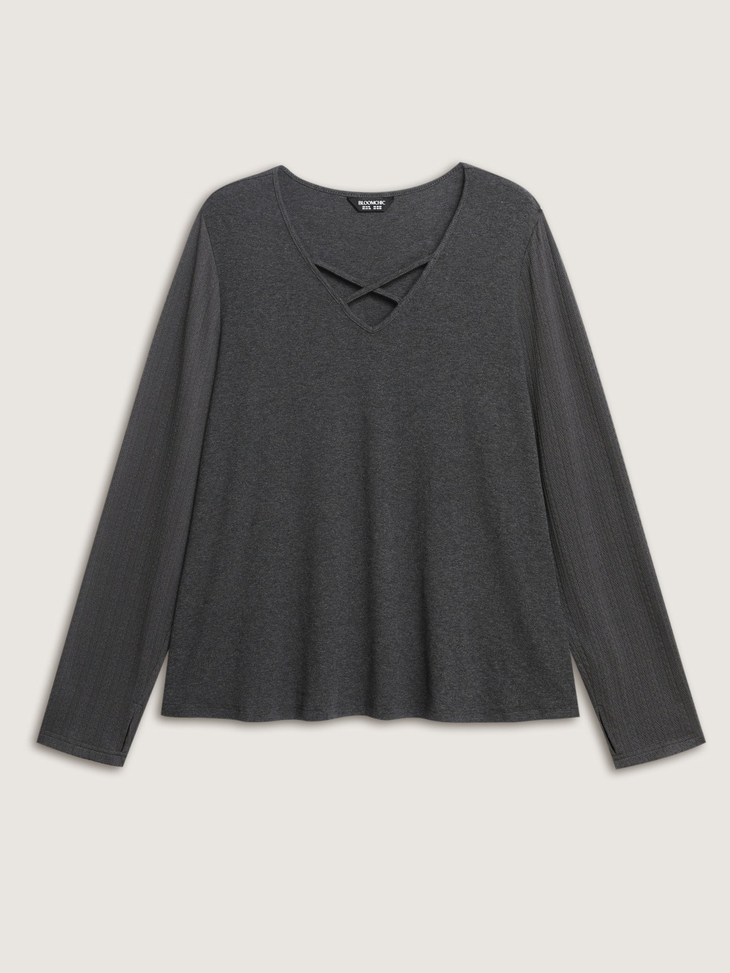Textured Stretchy Cut-Out Neckline T-Shirt