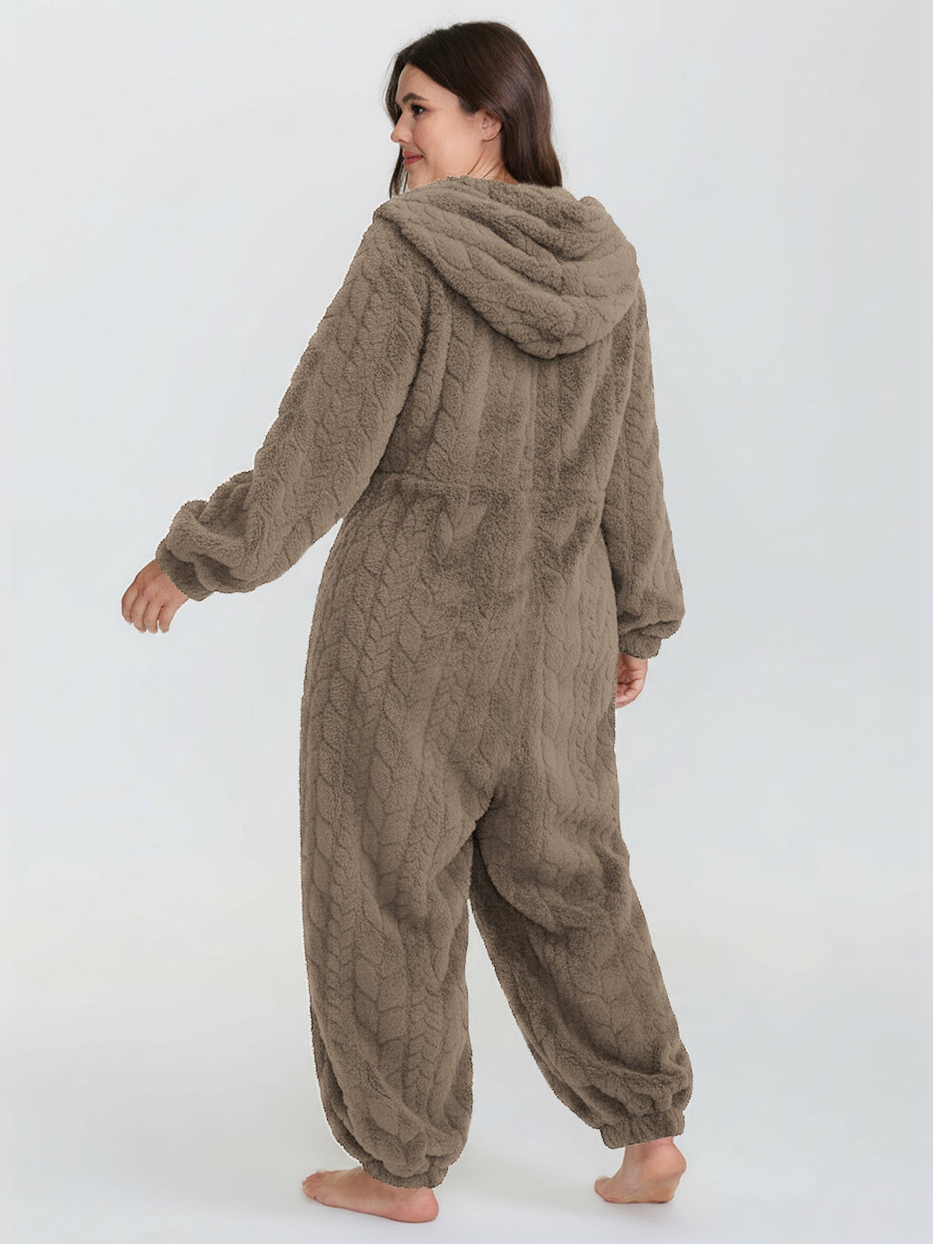 Fleece Half Zipper Hooded Sleep Jumpsuit