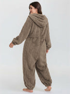 Fleece Half Zipper Hooded Sleep Jumpsuit