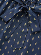 Glitter Notched Lantern Sleeve Midi Dress