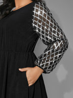 Texture Sequin Mesh Patchwork Belted Dress