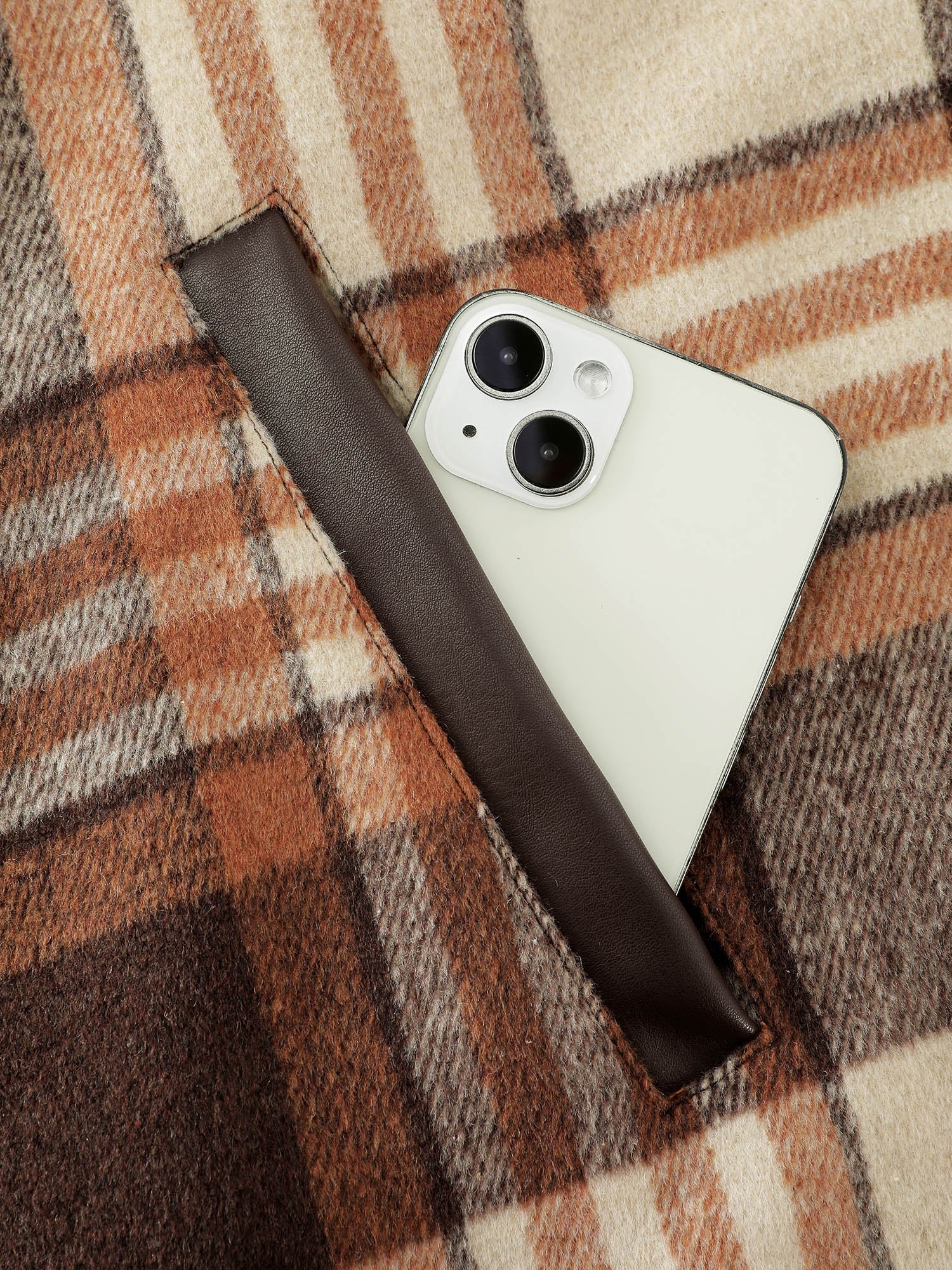 Plaid Print Collar Pockets Coat