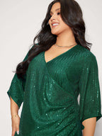 Shimmery Sequin Gathered Flared Sleeve Blouse