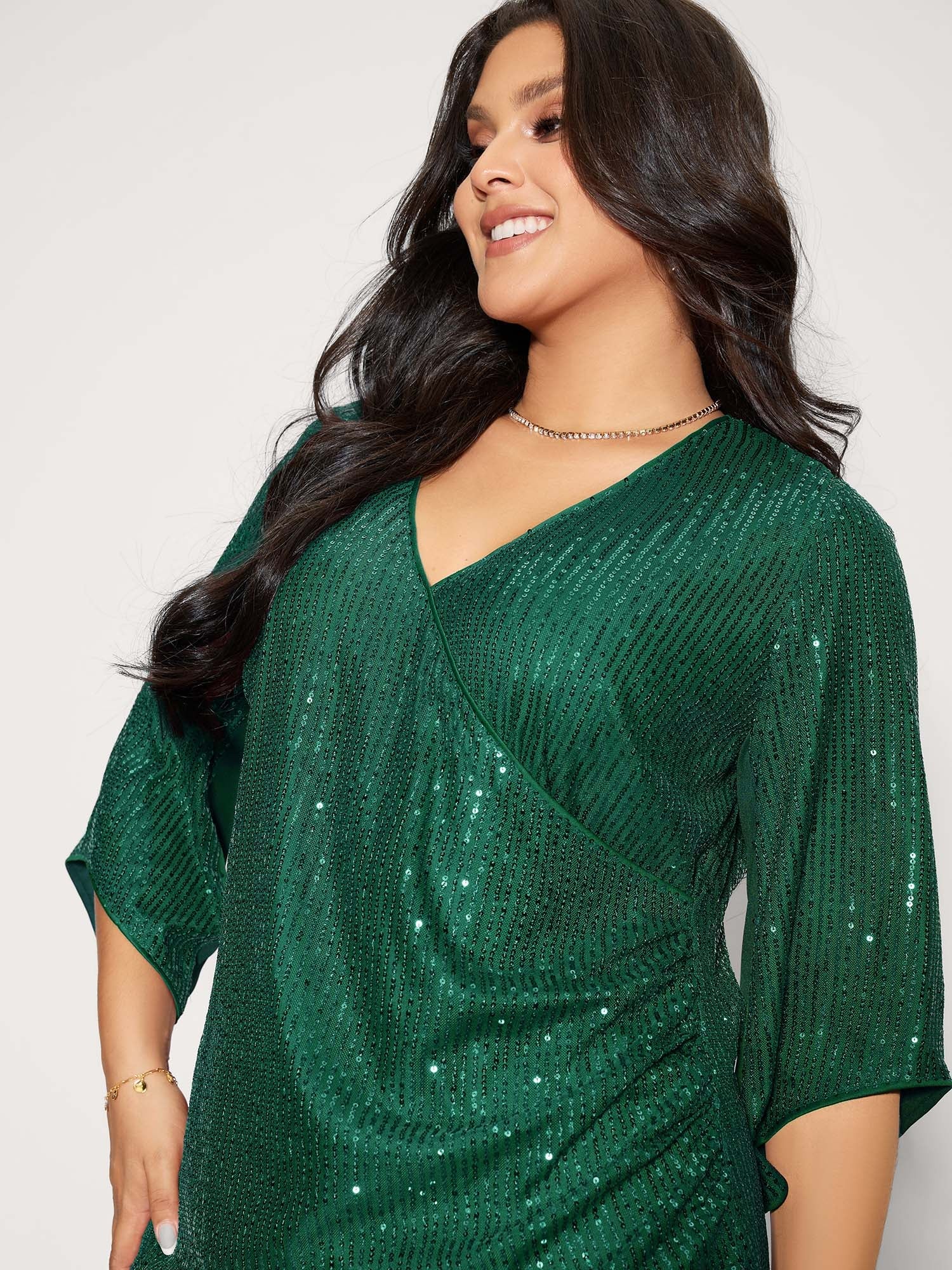 Shimmery Sequin Gathered Flared Sleeve Blouse