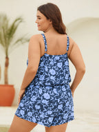 Tropical Flower Print Pockets One-Piece Swimsuit