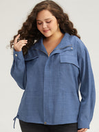 Plain Flap Pocket Zipper Lapel Collar Coat