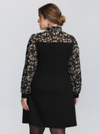 Floral Print Ribbon Neck-Tie Knee Dress