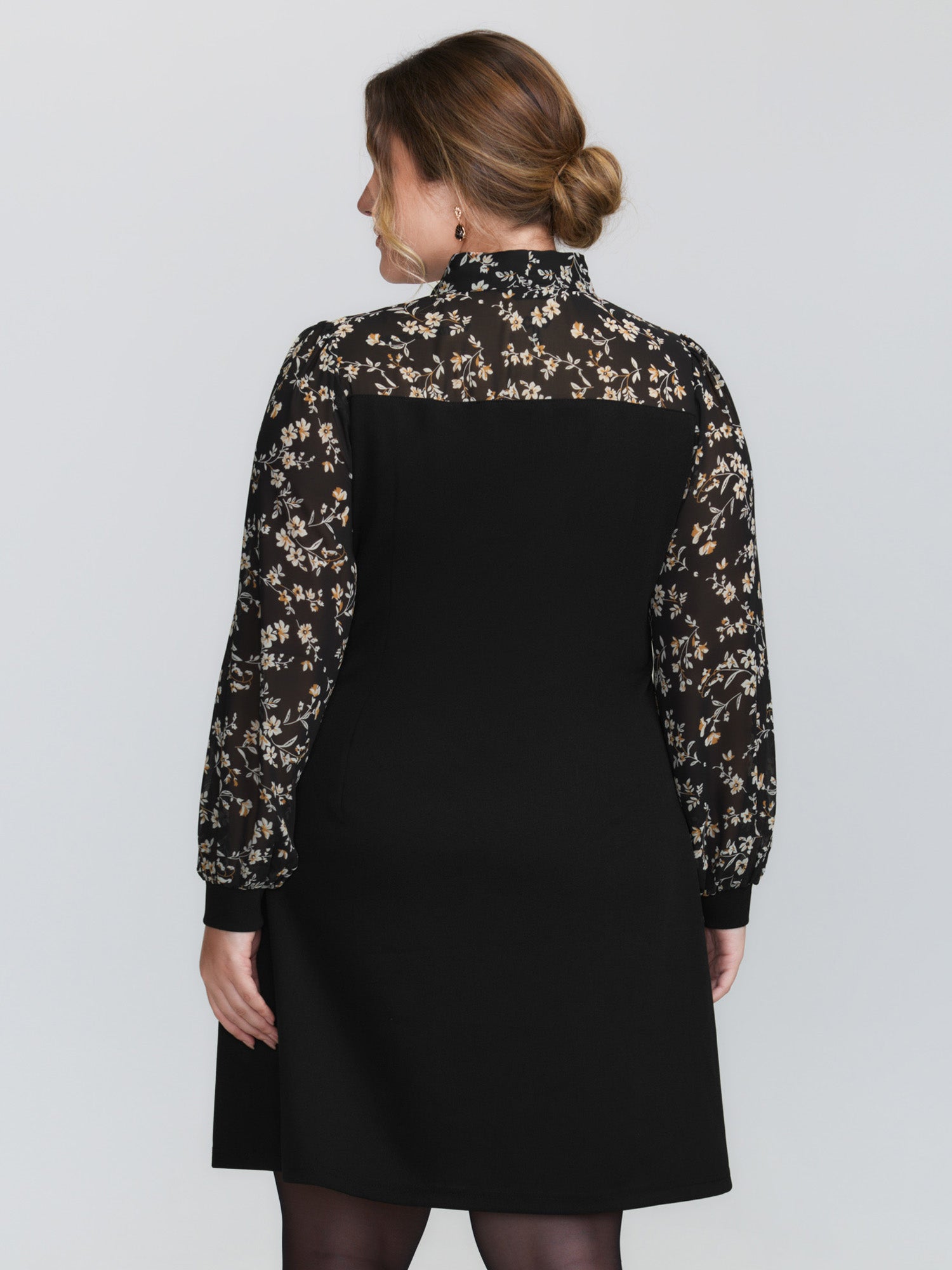 Floral Print Ribbon Neck-Tie Knee Dress