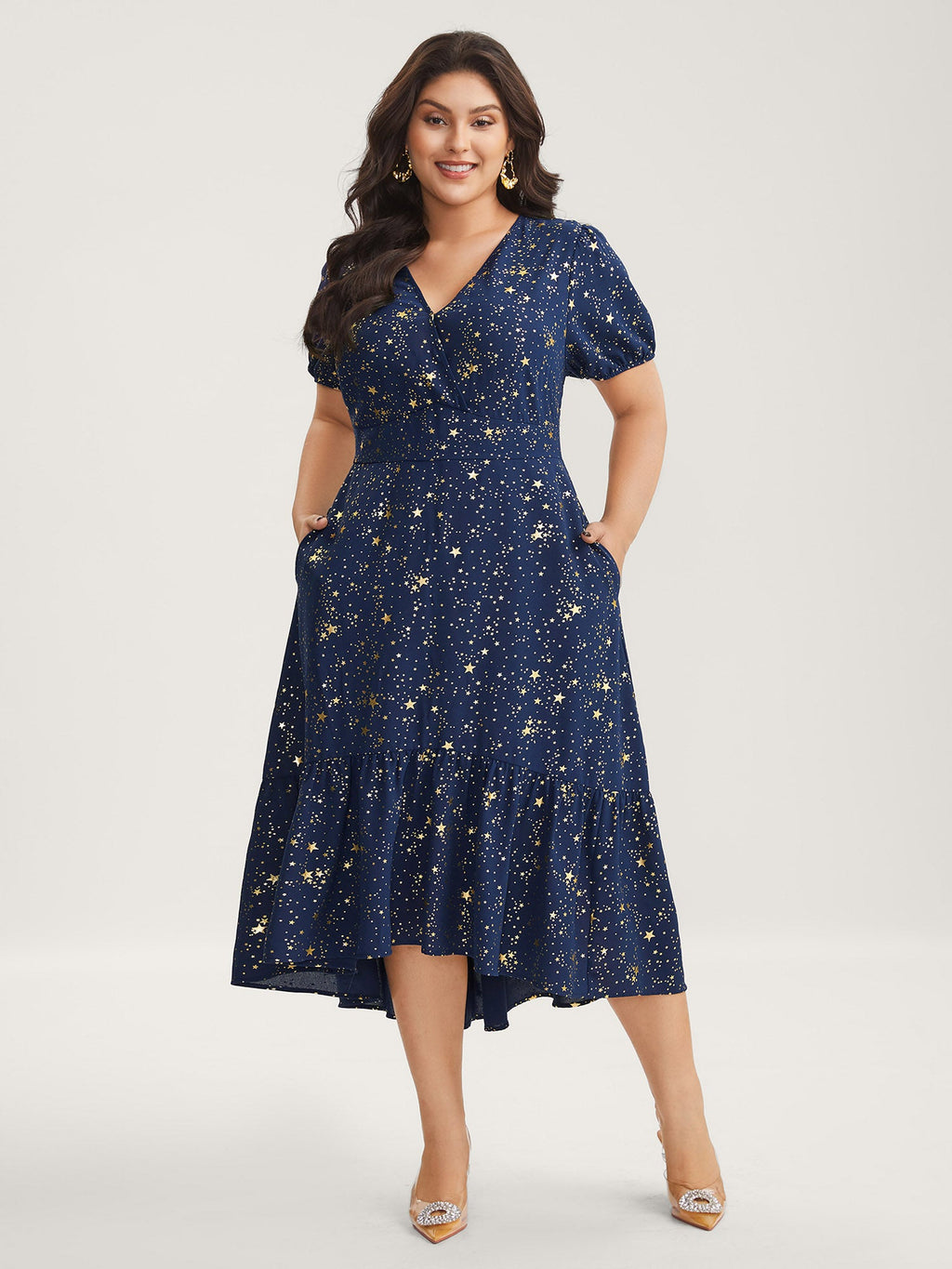 Starry Sequins Ruffled Hem Midi Dress