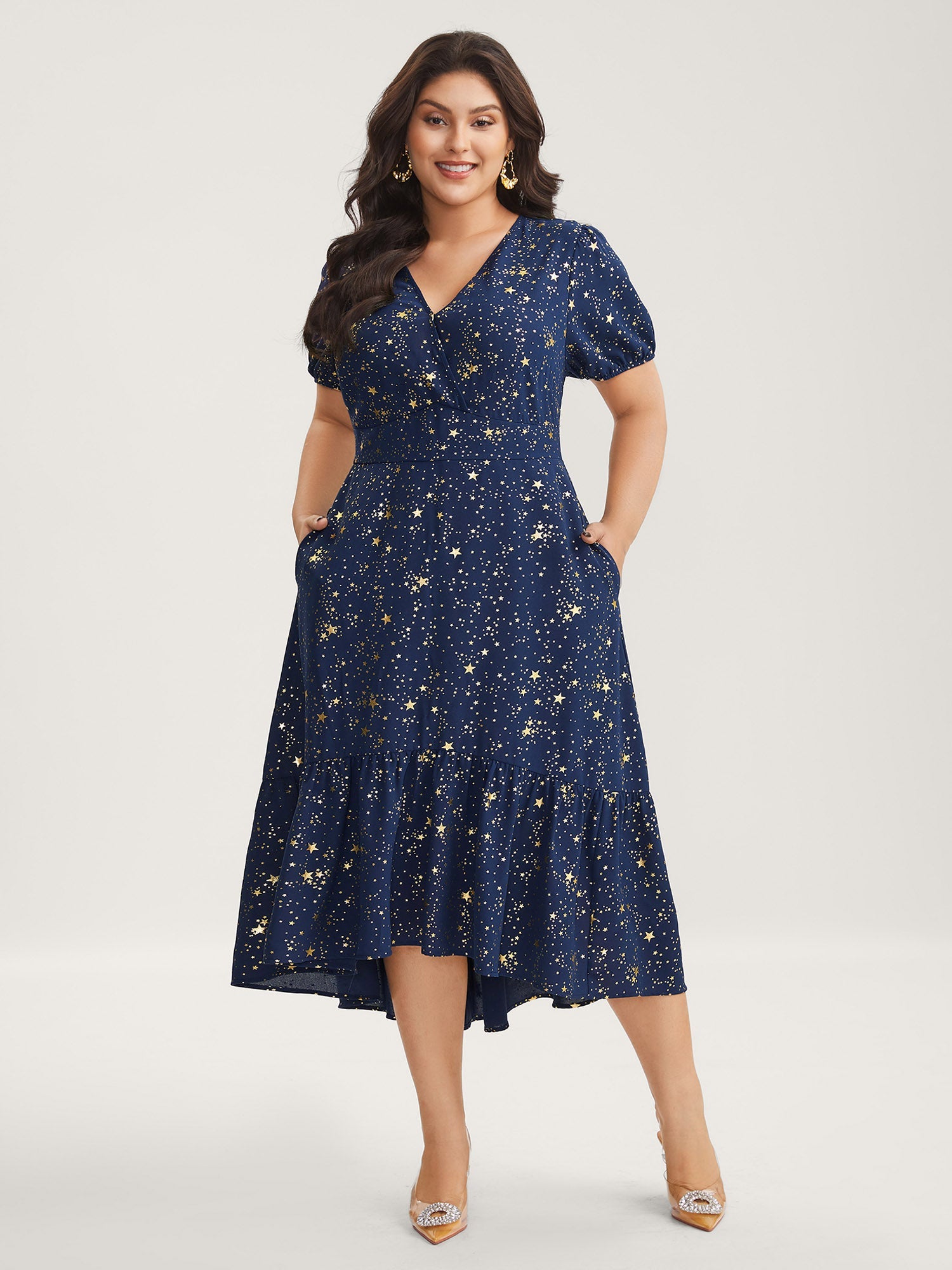 Starry Sequins Ruffled Hem Midi Dress